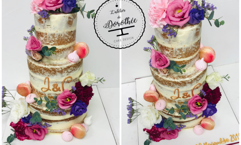 Wedding Cake Nude Cake Fleuris Rose Violet L Atelier De Dorothee